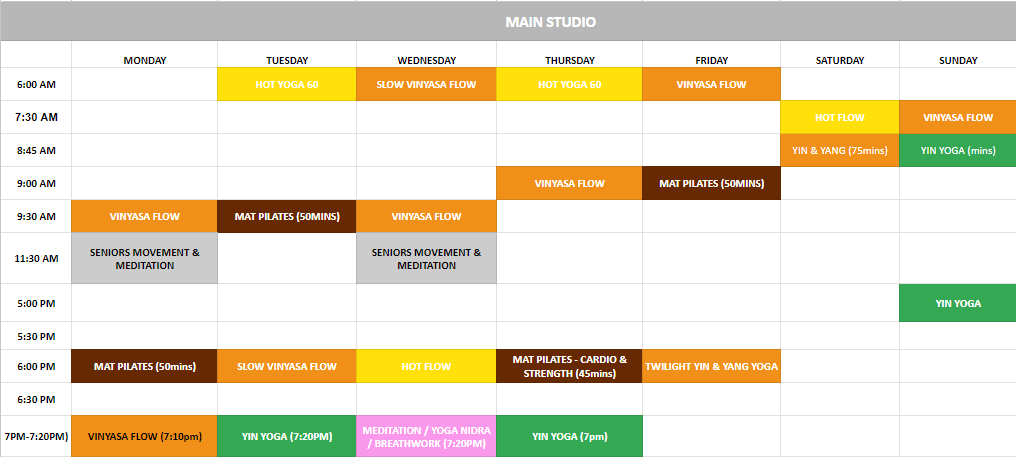 Hot Yoga & Pilates Schedule
